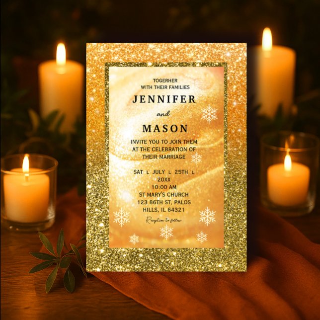 Elegant Gold invitation | Glitter and Pearl (#weddingstationery #fall #weddinginvitation #autumnwedding #gardenweddinginvite #candlelightwedding)