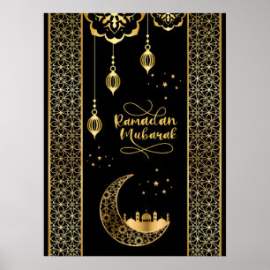 Elegant Gold Islamic Patterns Ramadan Mubarak Poster