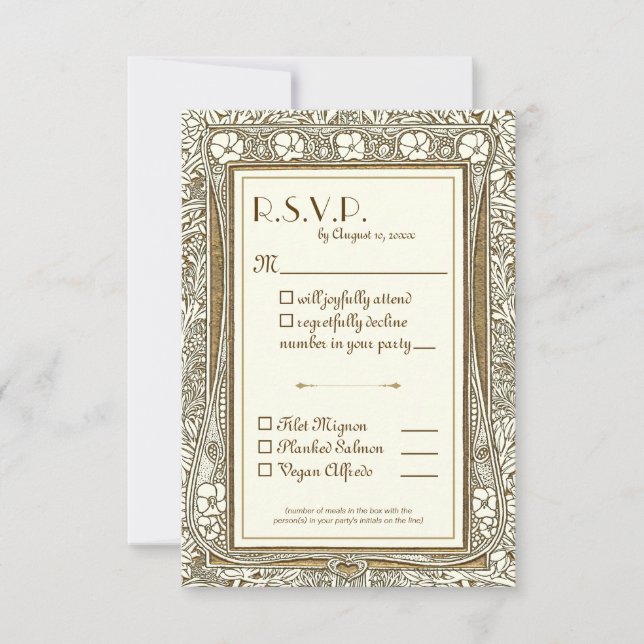 Elegant Gold Ivory Art Nouveau RSVP w Meal Choice  Card (Front)