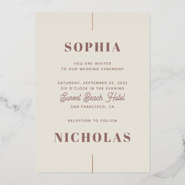 Elegant gold ivory blush modern typography wedding (Front)