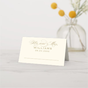 Elegant Gold Ivory Calligraphy Wedding Monogram Place Card