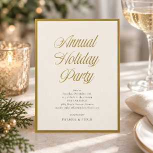 Elegant Gold Ivory Corporate Holiday Party Script Invitation