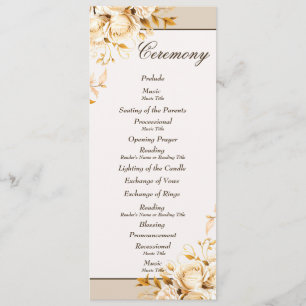 Elegant Gold & Ivory Floral Ceremony Wedding Party Programme
