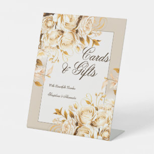 Elegant Gold Ivory Floral Wedding Gifts Tabletop Pedestal Sign