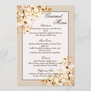 Elegant Gold & Ivory Floral Wedding Gourmet Menu