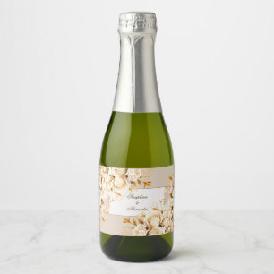 Elegant Gold & Ivory Floral Wedding Sparkling Wine Label