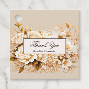 Elegant Gold & Ivory Floral Wedding Thank You Favour Tags