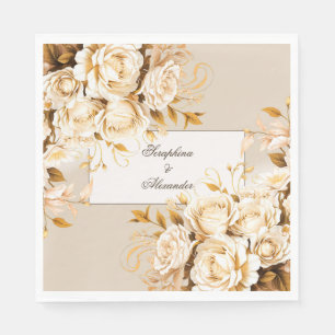 Elegant Gold & Ivory Floral Wedding Thank You Napkin