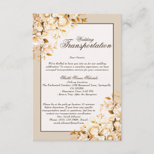 Elegant Gold & Ivory Floral Wedding Transportation Enclosure Card
