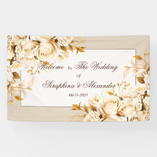 Elegant Gold & Ivory Floral Wedding Welcome Banner