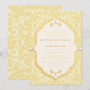 Elegant Gold & Ivory Lace Wedding Invitations