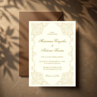 Elegant gold ivory vintage ornate frame wedding invitation