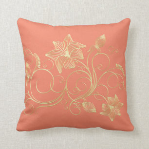 Elegant Gold Ivy Flower and Leaves Throw Pillow