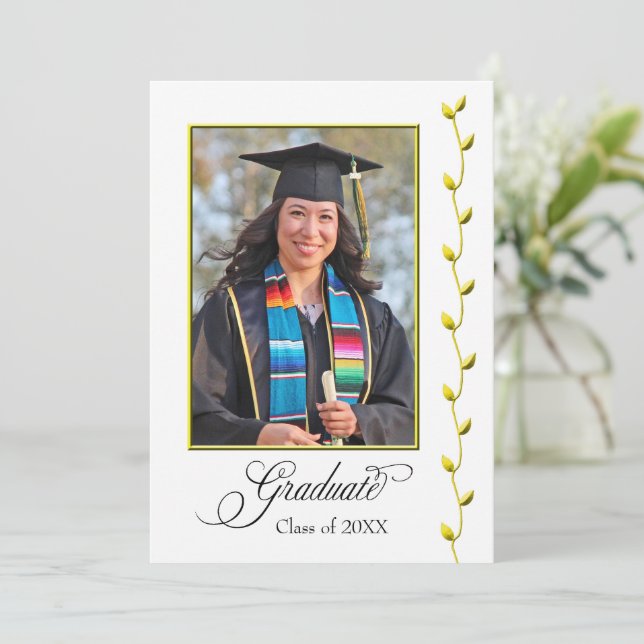 Elegant Gold Ivy Graduation Announcement (Standing Front)
