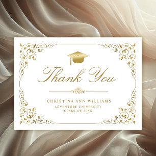 Elegant Gold Ivy Script White Graduation Thank You Card