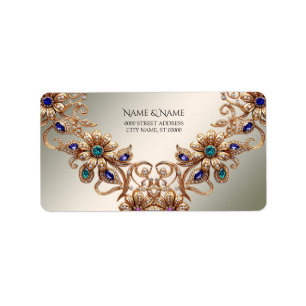 Elegant Gold Jewel Flowers Address Label