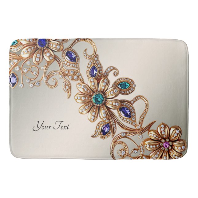 Elegant Gold Jewel Flowers Bath Mat (Front)