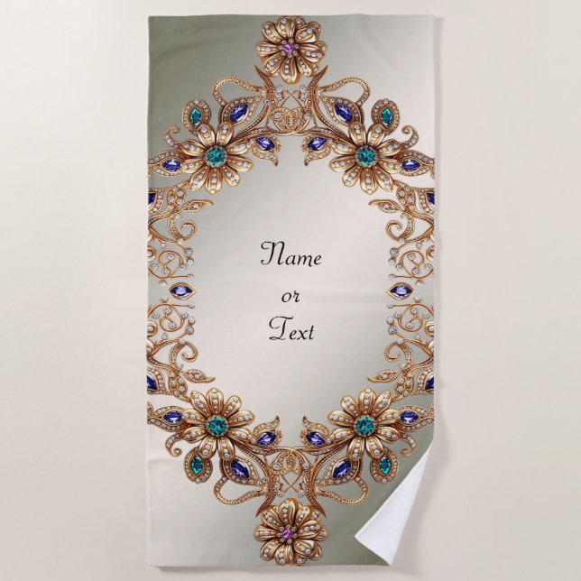 Elegant Gold Jewel Flowers Beach Towel (Front)
