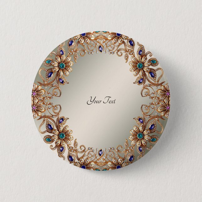 Elegant Gold Jewel Flowers Button (Front)