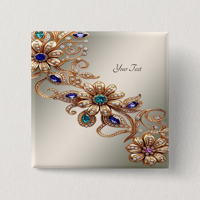 Elegant Gold Jewel Flowers Button (Front)
