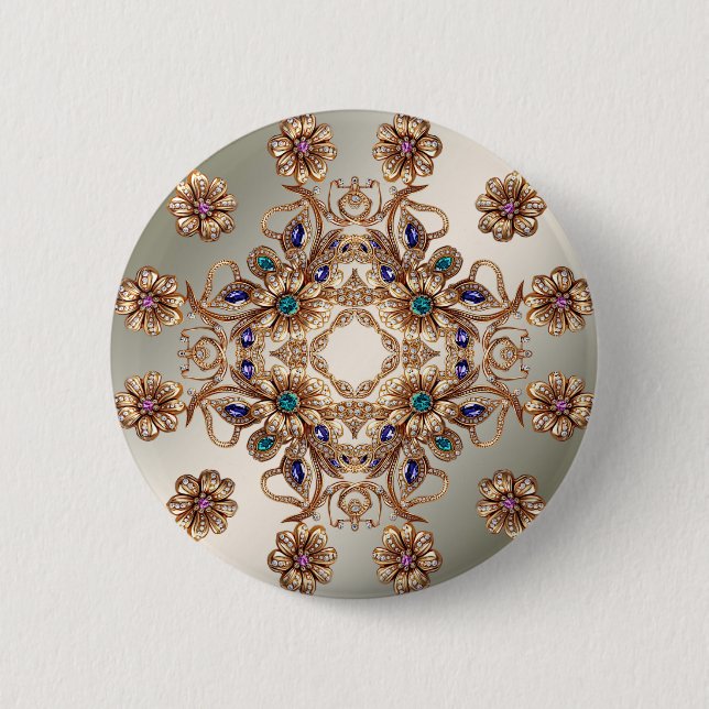 Elegant Gold Jewel Flowers Button (Front)
