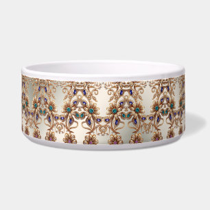 Elegant Gold Jewel Flowers Ceramic Pet Bowl