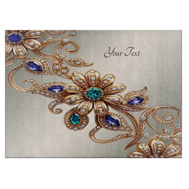 Elegant Gold Jewel Flowers Cutting Board (Front)