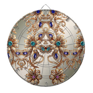 Elegant Gold Jewel Flowers Dartboard