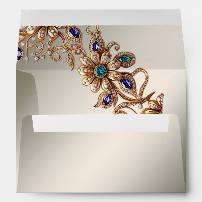 Elegant Gold Jewel Flowers Envelope (Back (Bottom))