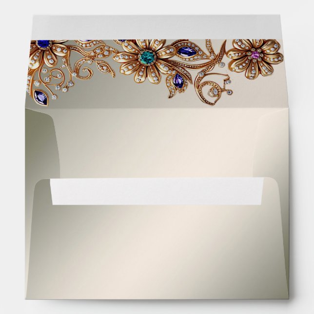 Elegant Gold Jewel Flowers Envelope (Back (Bottom))