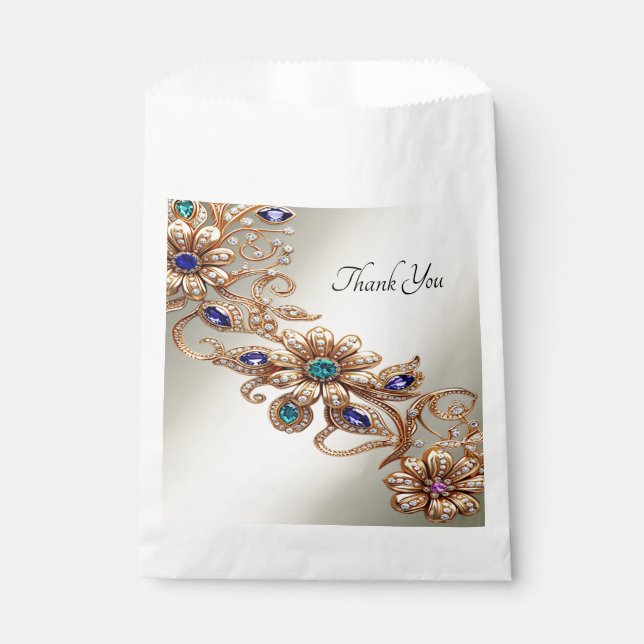 Elegant Gold Jewel Flowers Favour Bag (Front)