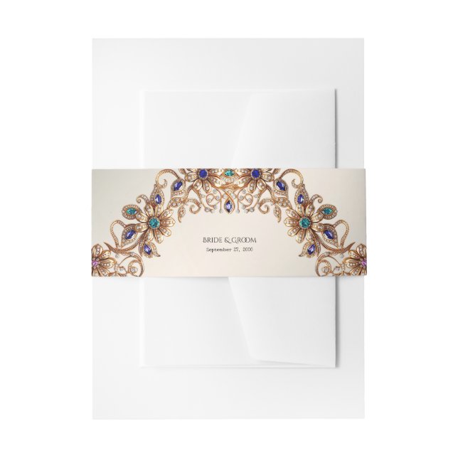 Elegant Gold Jewel Flowers Invitation Belly Band (Front Example)