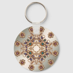 Elegant Gold Jewel Flowers Keychain