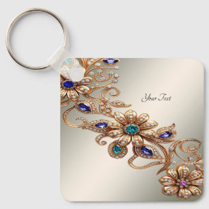 Elegant Gold Jewel Flowers Keychain