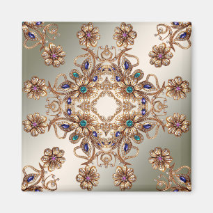 Elegant Gold Jewel Flowers Magnet