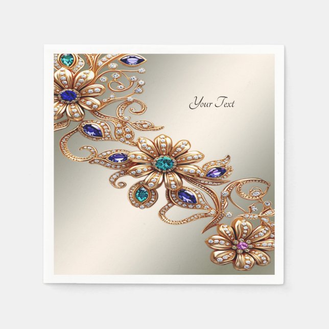 Elegant Gold Jewel Flowers Napkins (Front)