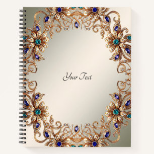 Elegant Gold Jewel Flowers Notebook