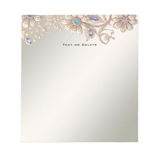 Elegant Gold Jewel Flowers Notepad (Front)