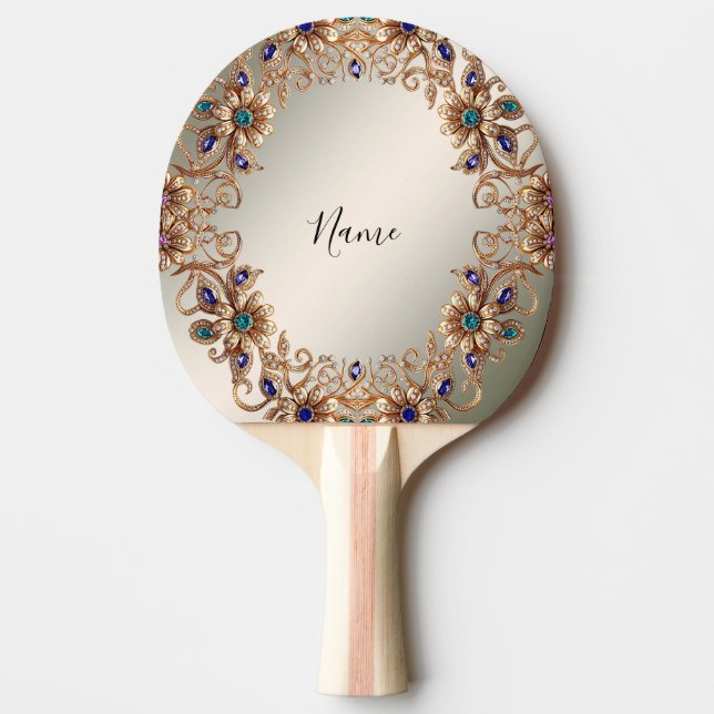 Elegant Gold Jewel Flowers Ping Pong Paddle (Front)
