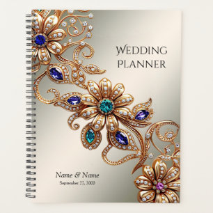 Elegant Gold Jewel Flowers Planner