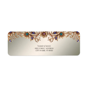 Elegant Gold Jewel Flowers Return Address Label