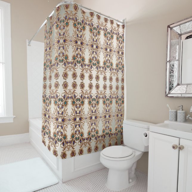 Elegant Gold Jewel Flowers Shower Curtain (In Situ)