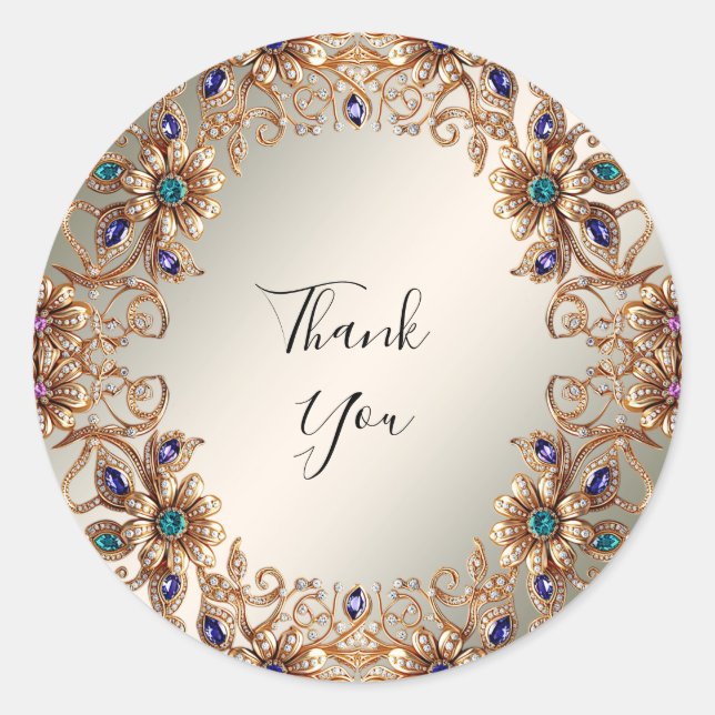 Elegant Gold Jewel Flowers Sticker (Front)