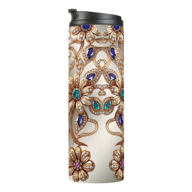 Elegant Gold Jewel Flowers Thermal Tumbler (Rotated Right)