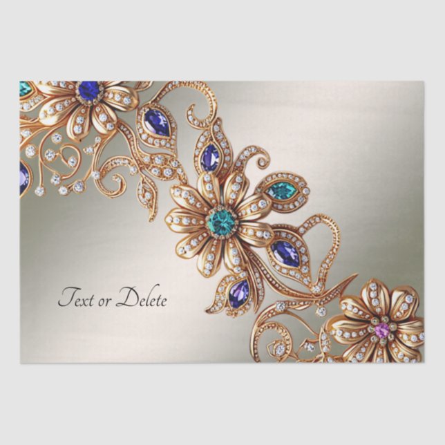 Elegant Gold Jewel Flowers Tissue Paper (Front)