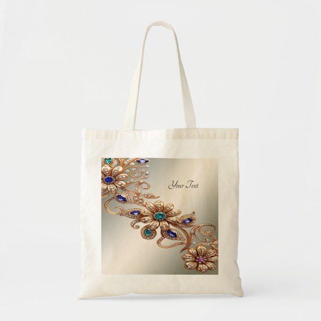 Elegant Gold Jewel Flowers Tote Bag (Front)