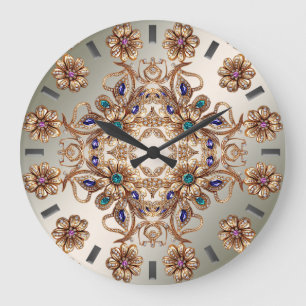 Elegant Gold Jewel Flowers Wall Clock