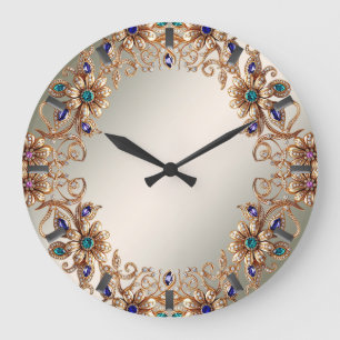 Elegant Gold Jewel Flowers Wall Clock