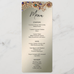 Elegant Gold Jewel Flowers Wedding Menu
