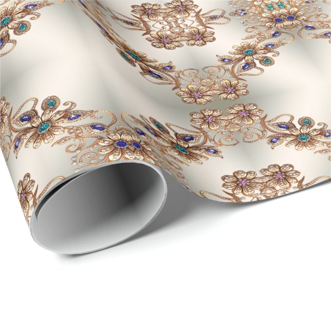 Elegant Gold Jewel Flowers Wrapping Paper (Roll Corner)